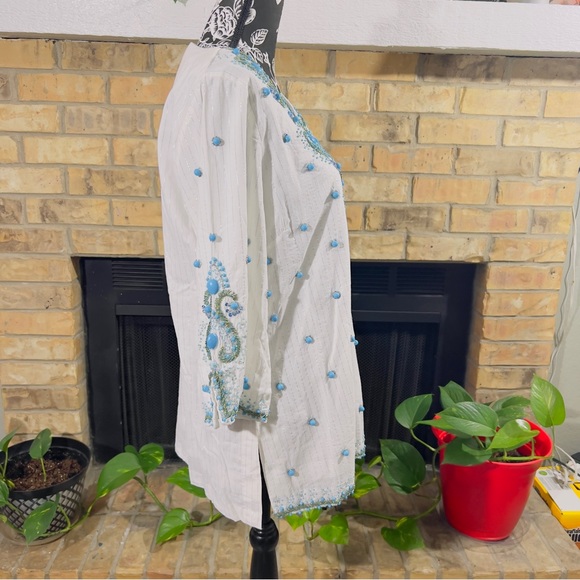 Boston Proper Embellished Tunic White with Turquoise Baubles ~ M NWT - Picture 9 of 12